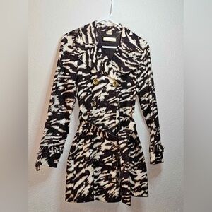 Michael Kors Black and White Animal Print Trench Coat